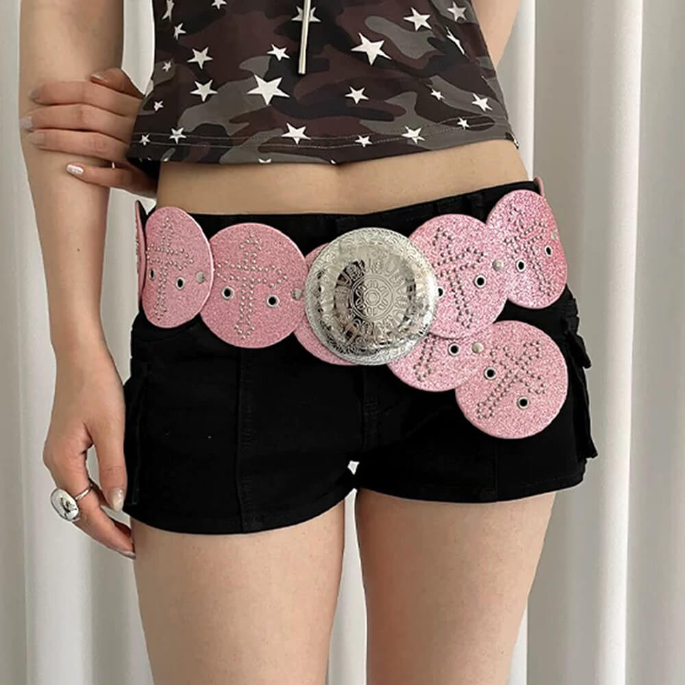 VILZSTUDIOS Oversized belt in pink with cross design