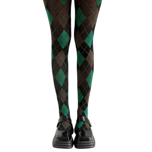 VILZSTUDIOS Fashionable argyle pattern tights for streetwear style