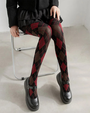 VILZSTUDIOS Fashionable argyle pattern tights for streetwear style
