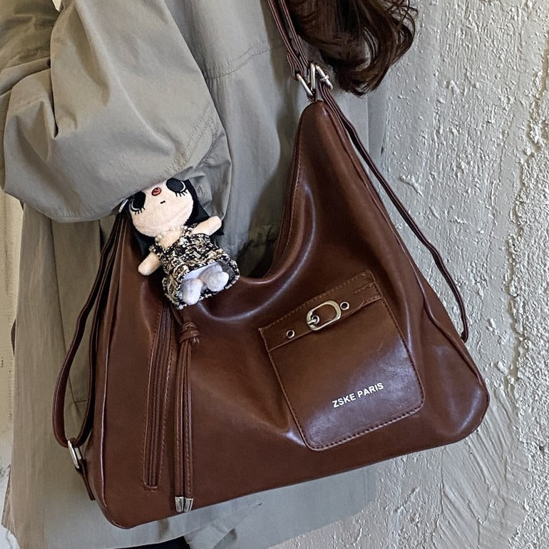 VILZSTUDIOS dark brown decorative buckle hobo bag
