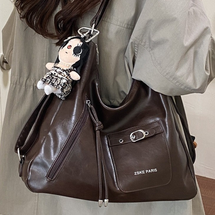 VILZSTUDIOS dark brown decorative buckle hobo bag