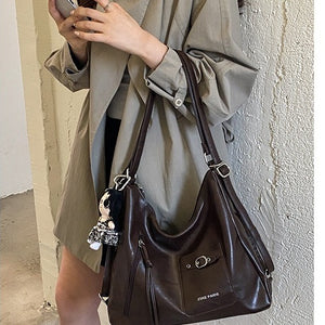 VILZSTUDIOS dark brown decorative buckle hobo bag
