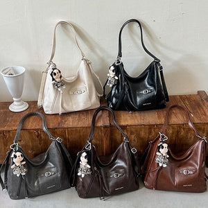 VILZSTUDIOS dark brown decorative buckle hobo bag
