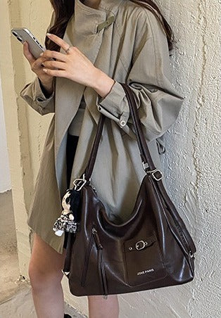 VILZSTUDIOS dark brown decorative buckle hobo bag