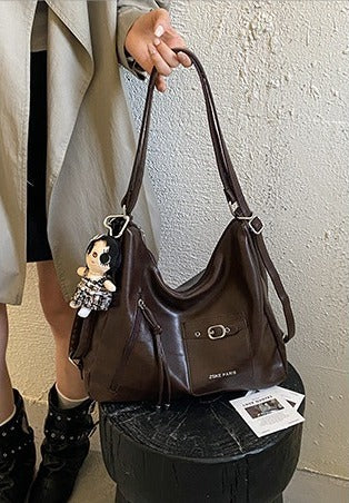 VILZSTUDIOS dark brown decorative buckle hobo bag