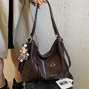VILZSTUDIOS dark brown decorative buckle hobo bag