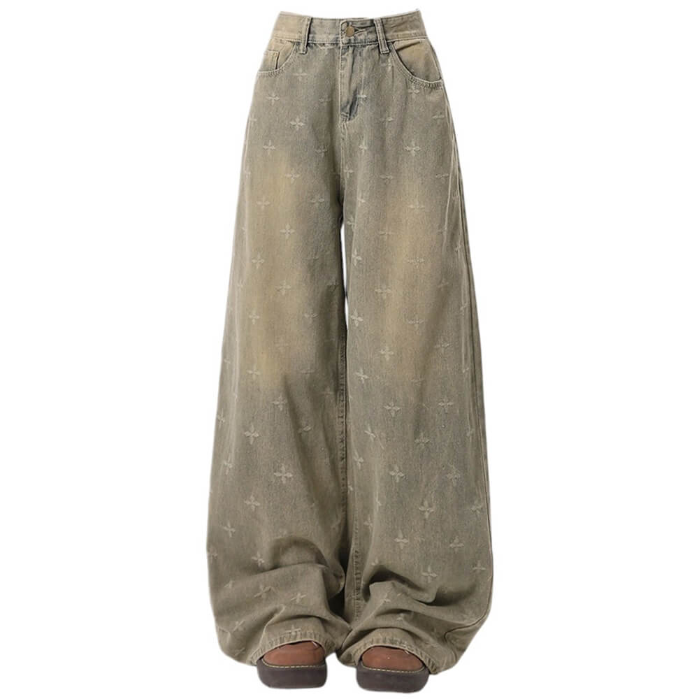 VILZSTUDIOS Baggy denim jeans with cross print design