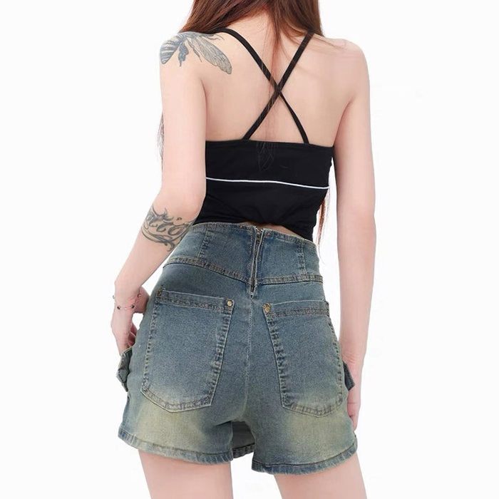 VILZSTUDIOS double buckle denim mini skirt