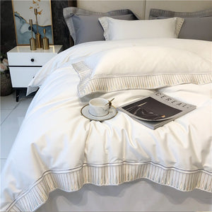VILZSTUDIOS ivory and grey duvet cover set with gold and beige droplet embroidered borders