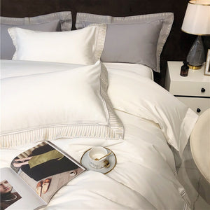 VILZSTUDIOS ivory and grey duvet cover set with gold and beige droplet embroidered borders