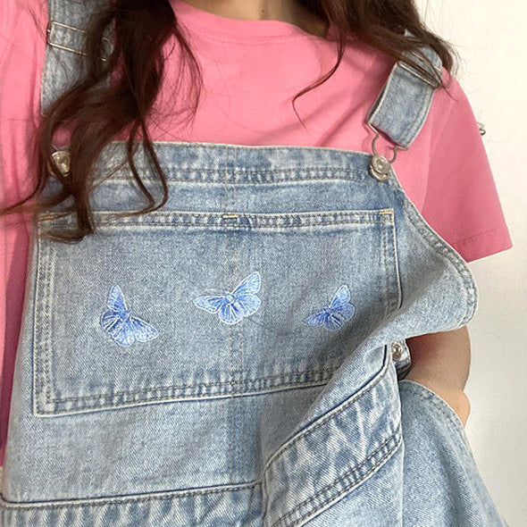 VILZSTUDIOS Denim dungaree shorts with butterfly design