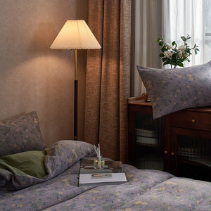VILZSTUDIOS dusty lilac floral duvet cover set with olive-green reverse and gathered floral sheet ruffle