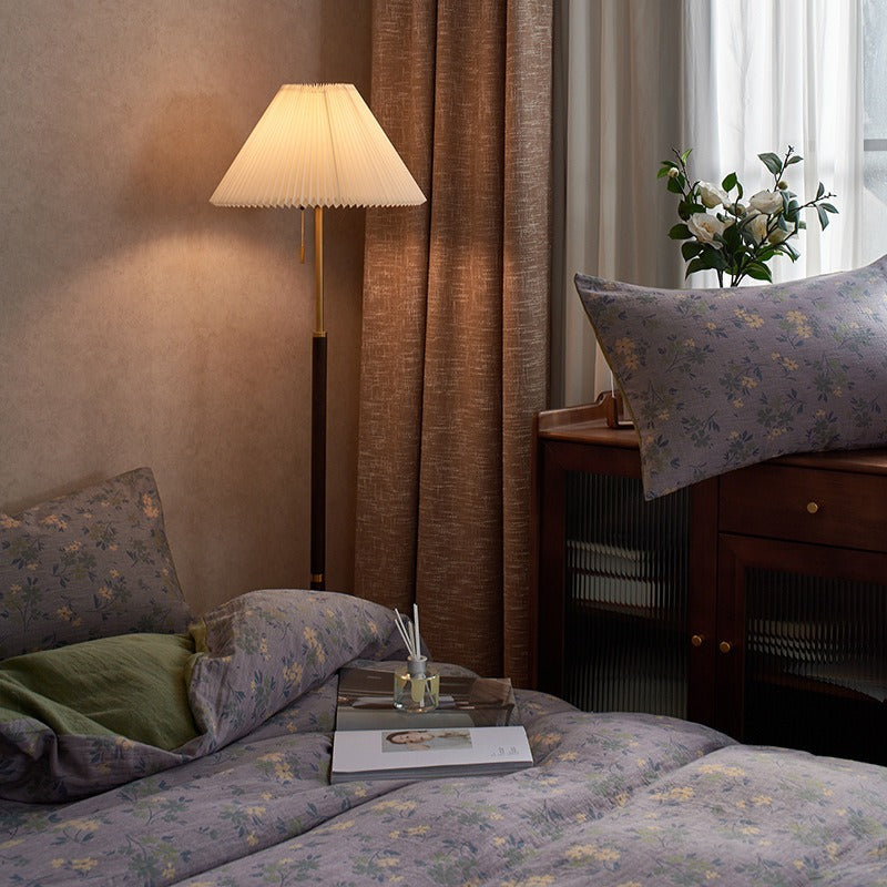 VILZSTUDIOS dusty lilac floral duvet cover set with olive-green reverse and gathered floral sheet ruffle