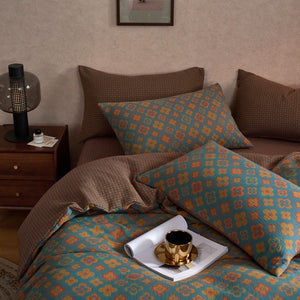 VILZSTUDIOS dusty lilac floral duvet cover set with olive-green reverse and gathered floral sheet ruffle