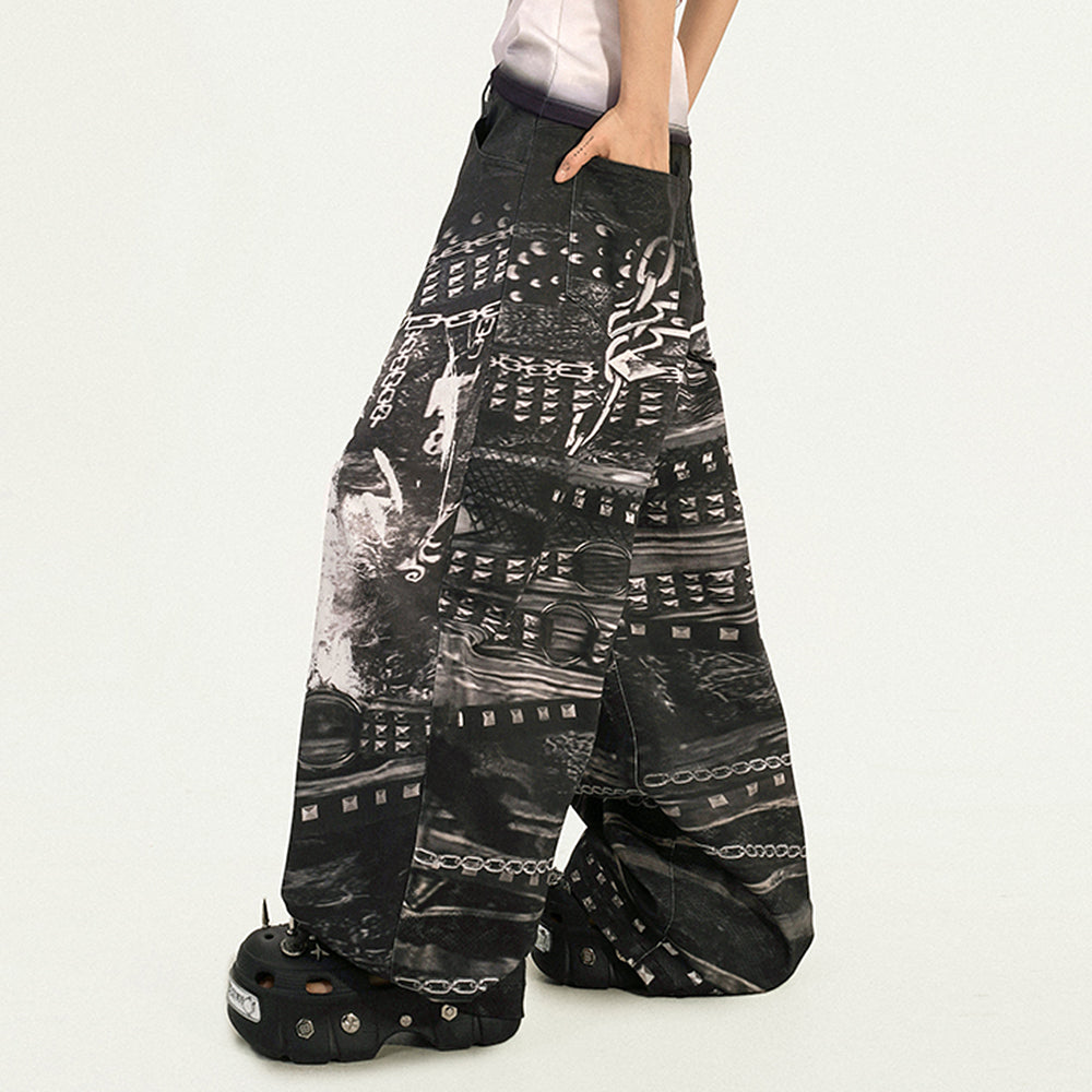 VILZSTUDIOS Wide trousers with chain print design