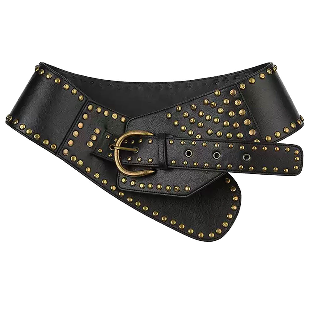 VILZSTUDIOS Wide faux leather belt with brass stud accents
