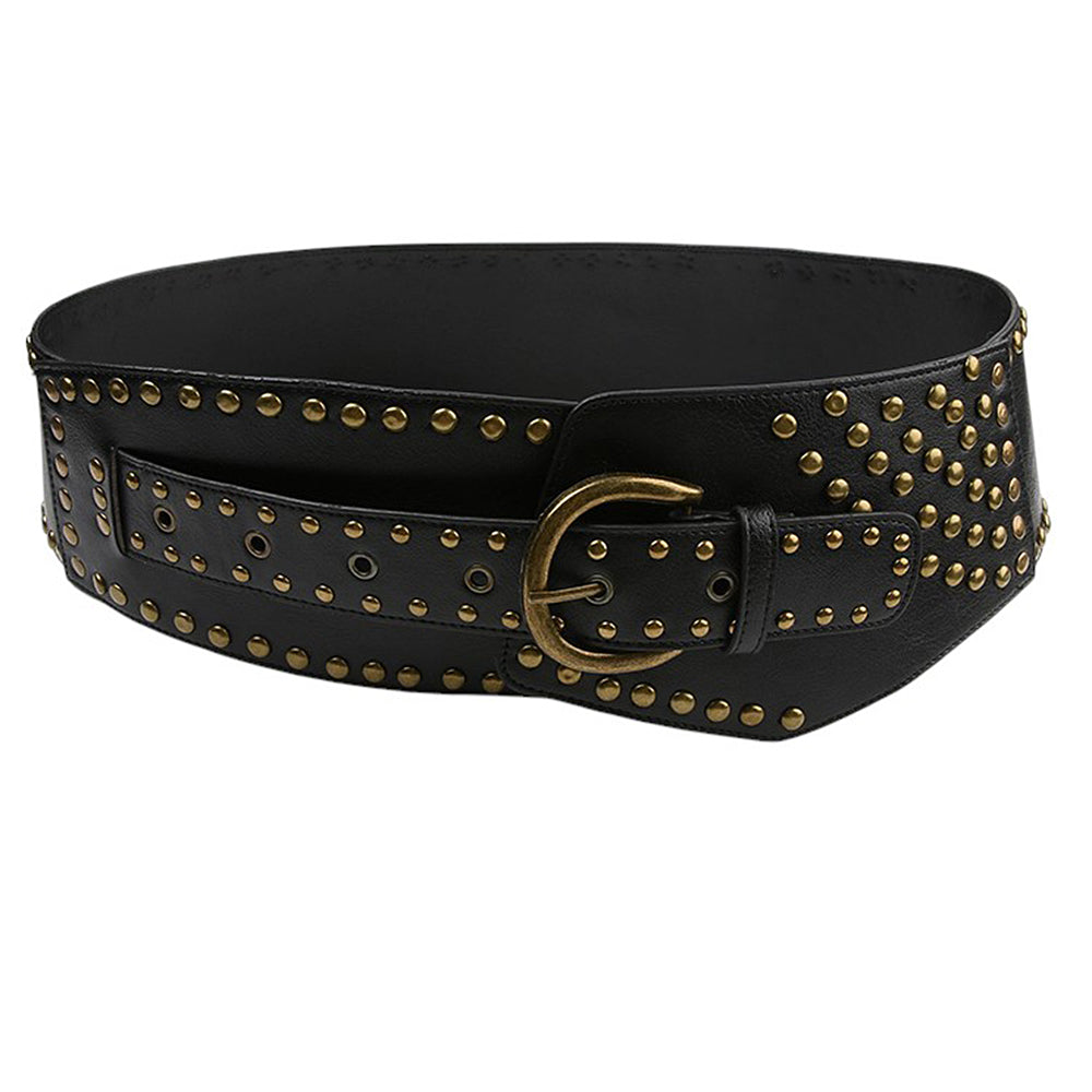 VILZSTUDIOS Wide faux leather belt with brass stud accents