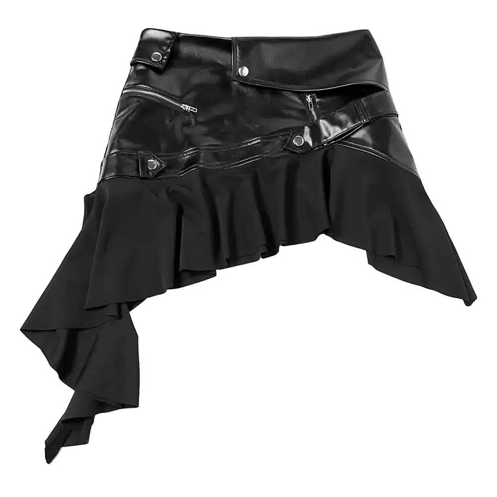 VILZSTUDIOS Asymmetric vegan leather skirt for streetwear fashion