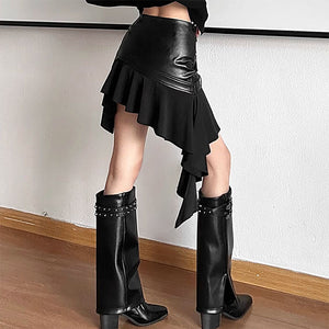 VILZSTUDIOS Asymmetric vegan leather skirt for streetwear fashion