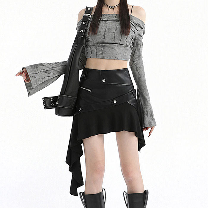 VILZSTUDIOS Asymmetric vegan leather skirt for streetwear fashion