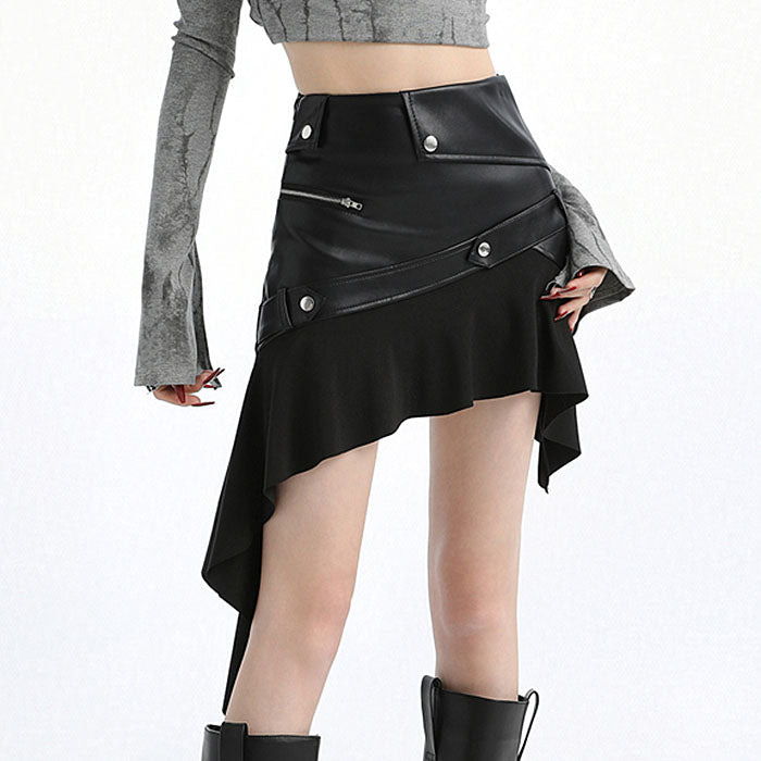 VILZSTUDIOS Asymmetric vegan leather skirt for streetwear fashion