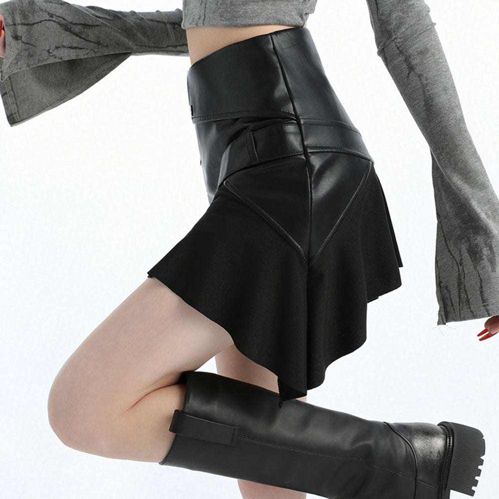 VILZSTUDIOS Asymmetric vegan leather skirt for streetwear fashion