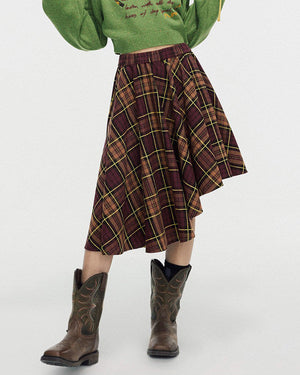 VILZSTUDIOS Edgy asymmetrical plaid skirt from VILZSTUDIOS