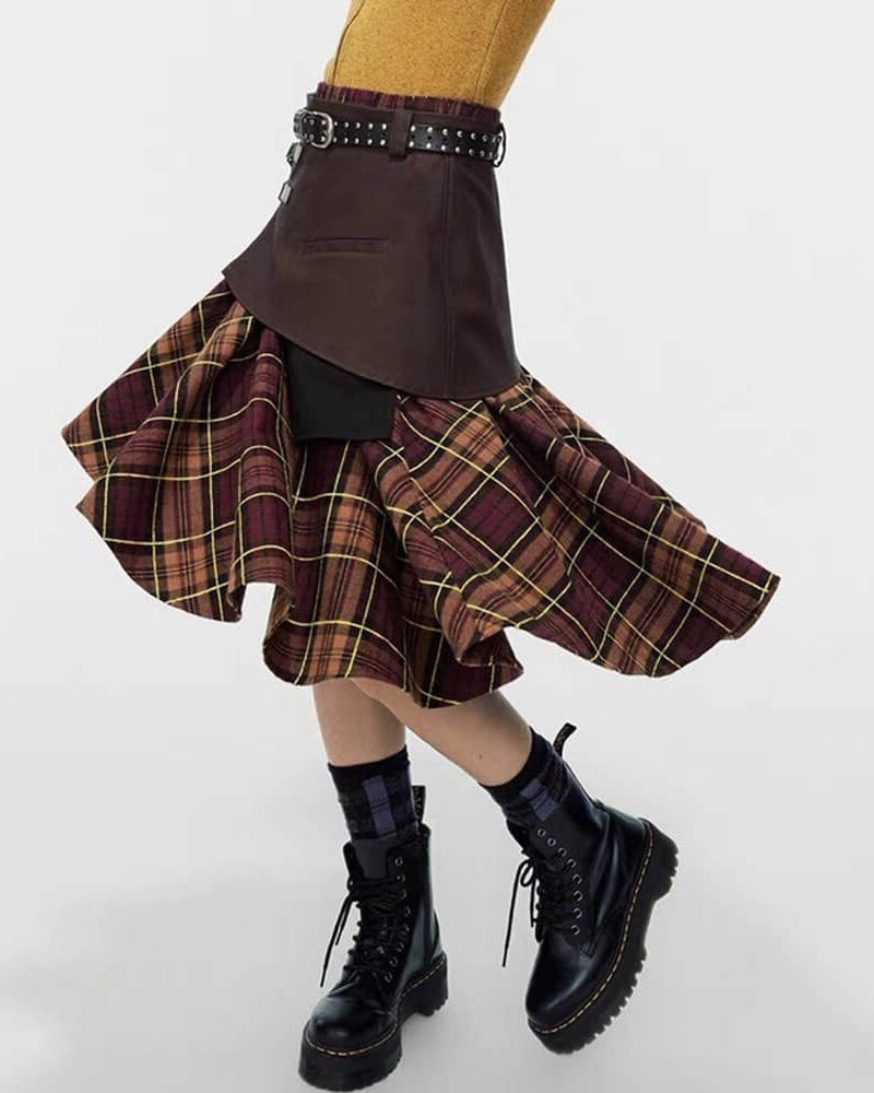 VILZSTUDIOS Edgy asymmetrical plaid skirt from VILZSTUDIOS