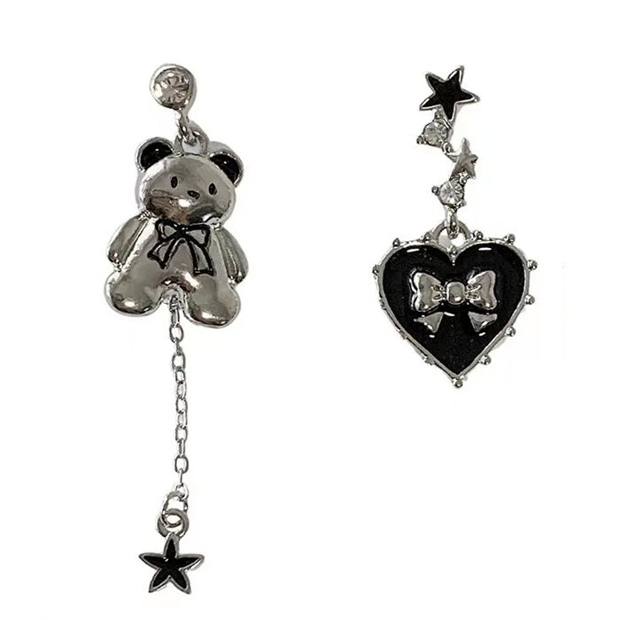 VILZSTUDIOS Asymmetric bear heart earrings in zinc alloy