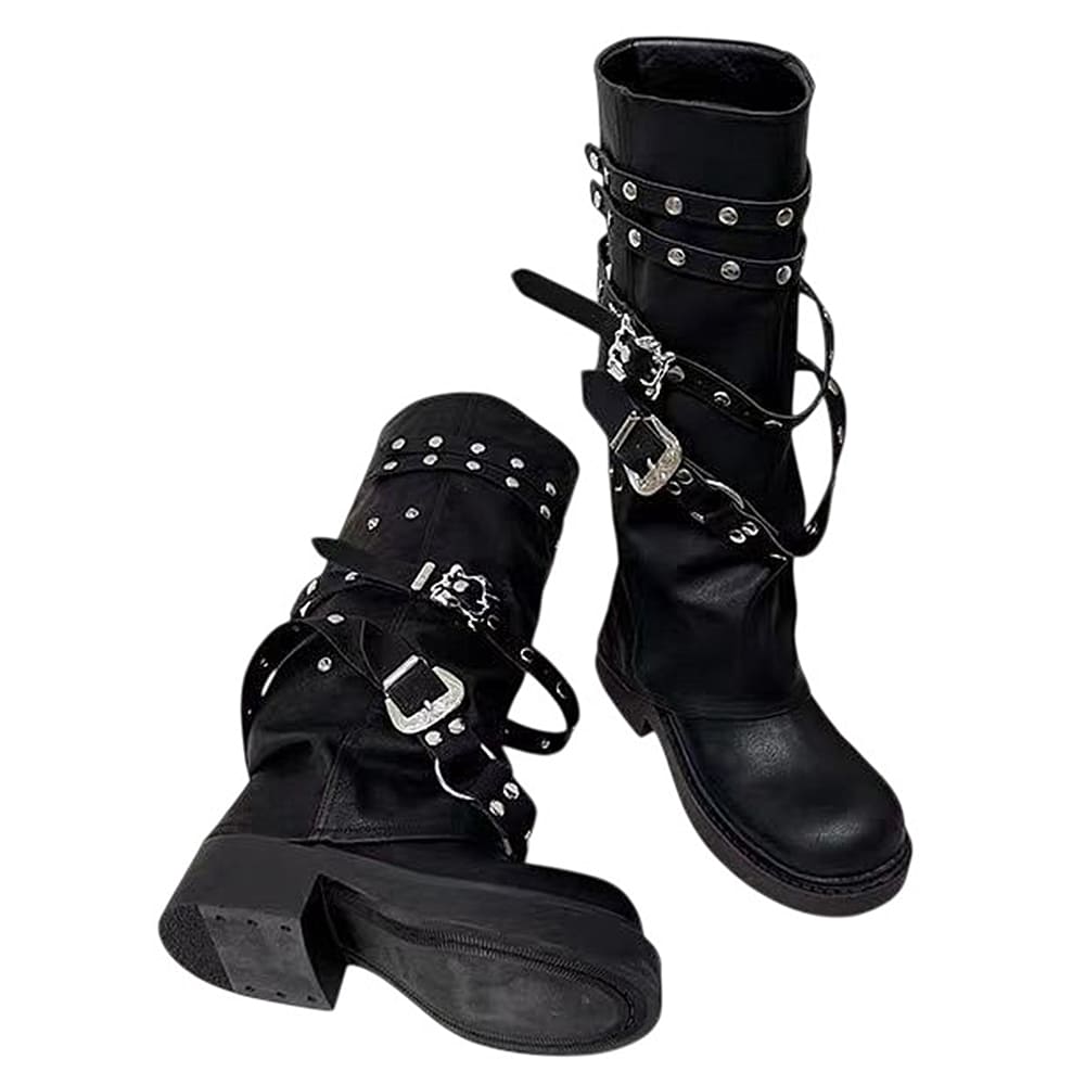 VILZSTUDIOS Edgy combat boots with buckle design and chunky sole