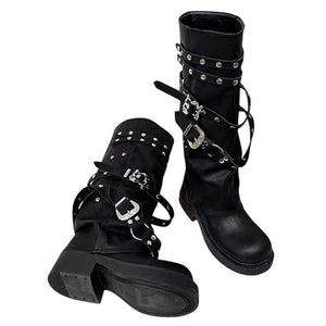 VILZSTUDIOS Edgy combat boots with buckle design and chunky sole