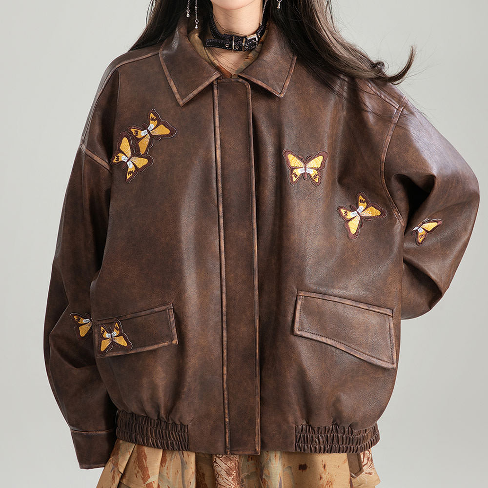 VILZSTUDIOS Vegan leather jacket with butterfly patches