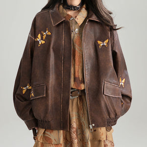 VILZSTUDIOS Vegan leather jacket with butterfly patches