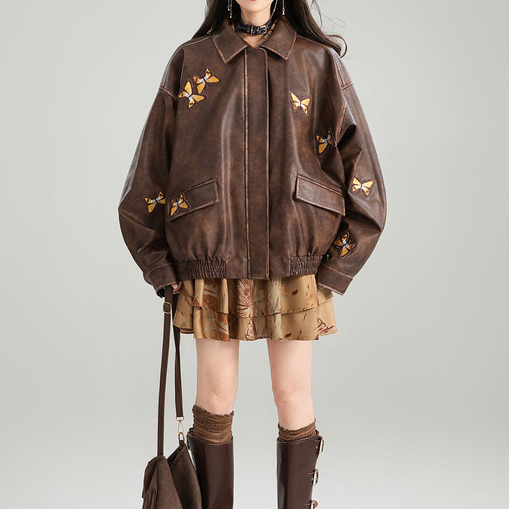 VILZSTUDIOS Vegan leather jacket with butterfly patches