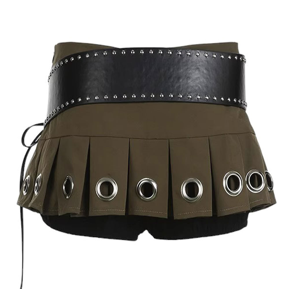 VILZSTUDIOS Edgy Eyelet Pleated Mini Skirt from VILZSTUDIOS