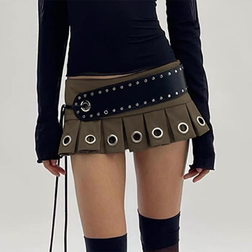 VILZSTUDIOS Edgy Eyelet Pleated Mini Skirt from VILZSTUDIOS