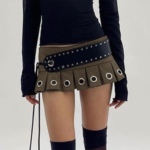 VILZSTUDIOS Edgy Eyelet Pleated Mini Skirt from VILZSTUDIOS