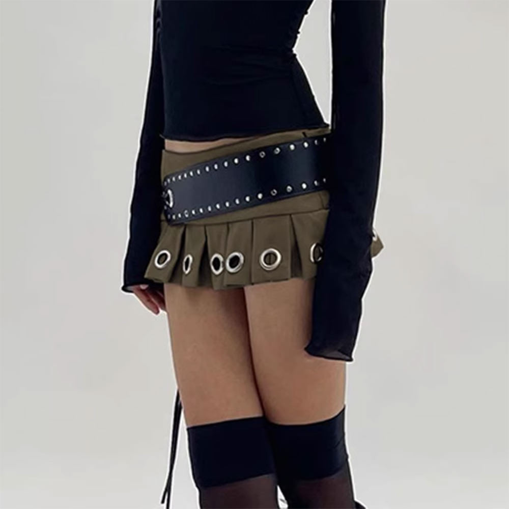 VILZSTUDIOS Edgy Eyelet Pleated Mini Skirt from VILZSTUDIOS