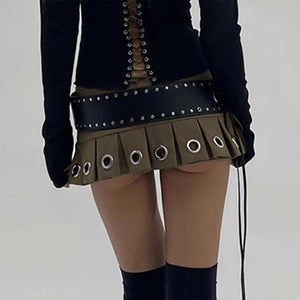 VILZSTUDIOS Edgy Eyelet Pleated Mini Skirt from VILZSTUDIOS