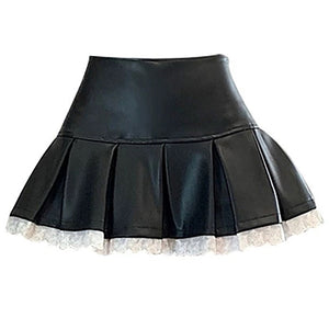 VILZSTUDIOS Faux leather mini skirt with lace details