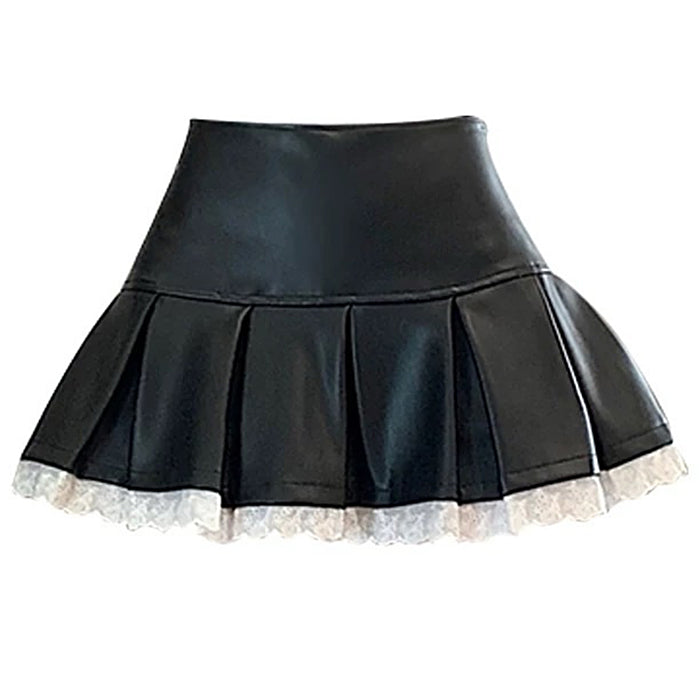 VILZSTUDIOS Faux leather mini skirt with lace details