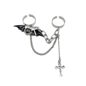 VILZSTUDIOS Adjustable double ring with heart and cross design