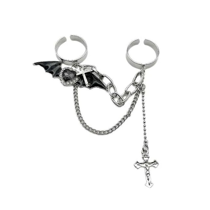 VILZSTUDIOS Adjustable double ring with heart and cross design