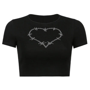 VILZSTUDIOS Rhinestone crop top with heart design