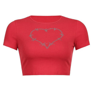 VILZSTUDIOS Rhinestone crop top with heart design