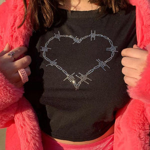 VILZSTUDIOS Rhinestone crop top with heart design