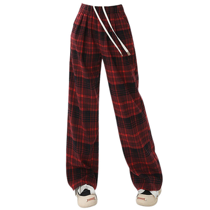 VILZSTUDIOS Edgy plaid trousers in red for streetwear fashion