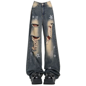 VILZSTUDIOS Distressed wide-leg jeans with star patches
