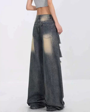 VILZSTUDIOS Distressed wide-leg jeans with star patches