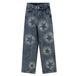 VILZSTUDIOS Stylish washed jeans with star print design